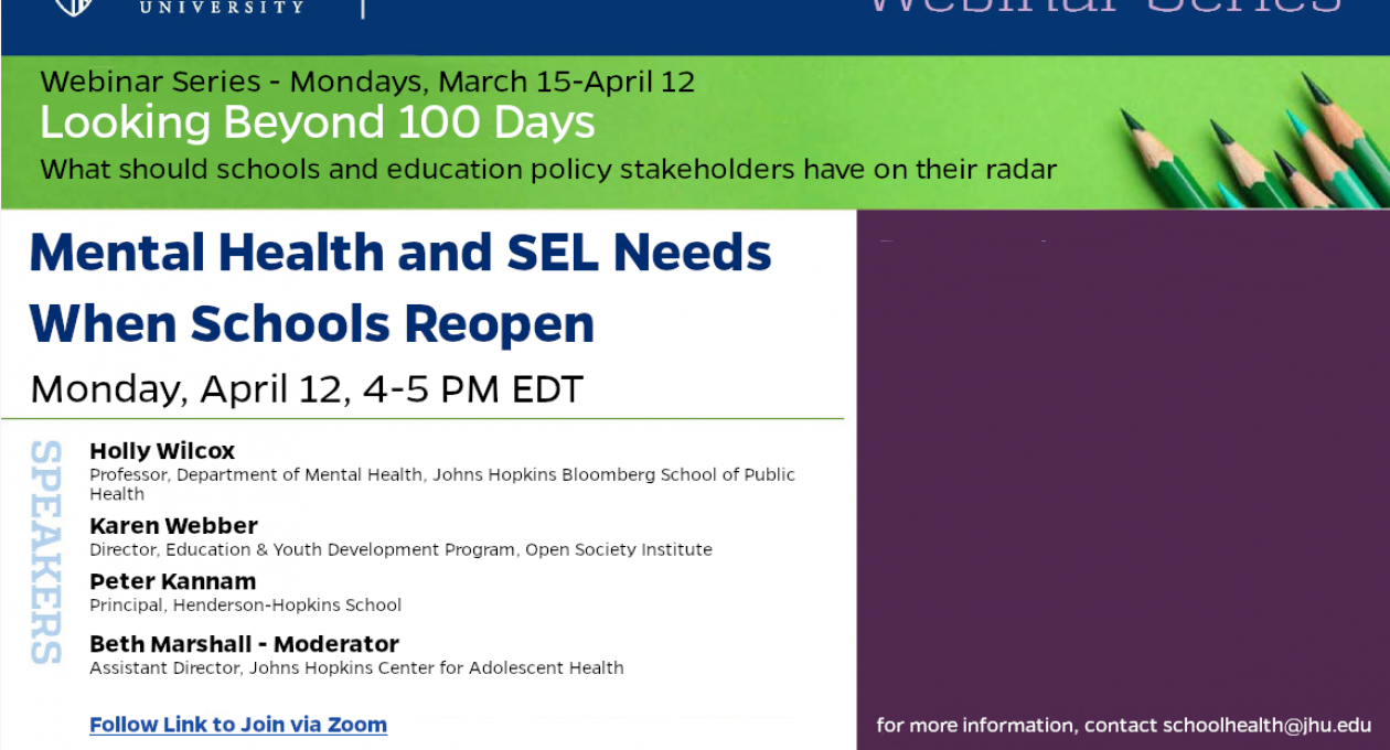 Webinar: Mental Health and SEL Needs When School Reopen — Monday 4.12.21, 4-5 PM EDT